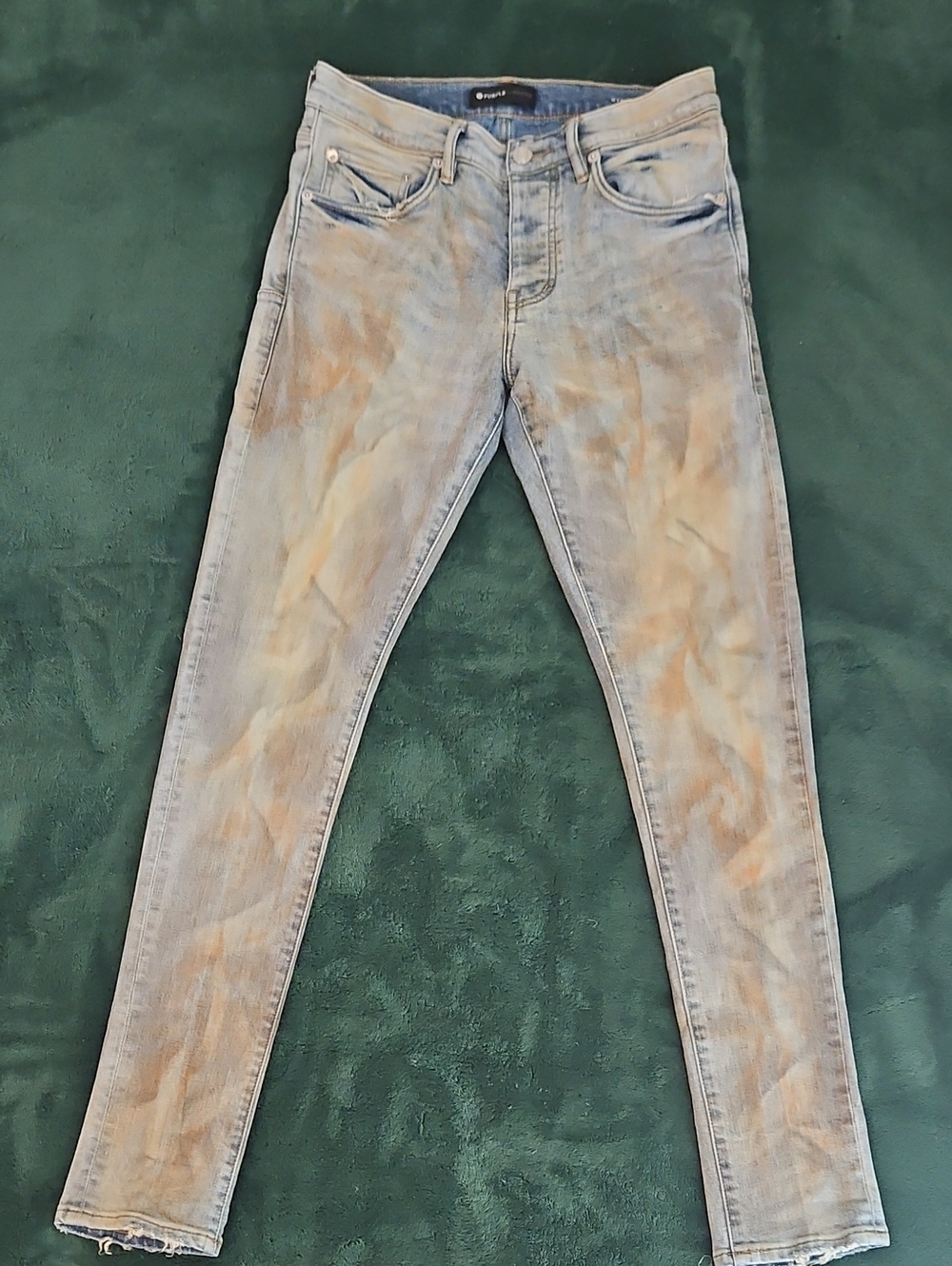 Purple Slim Fit Men’s Jeans in Light Blue with Brown Wash